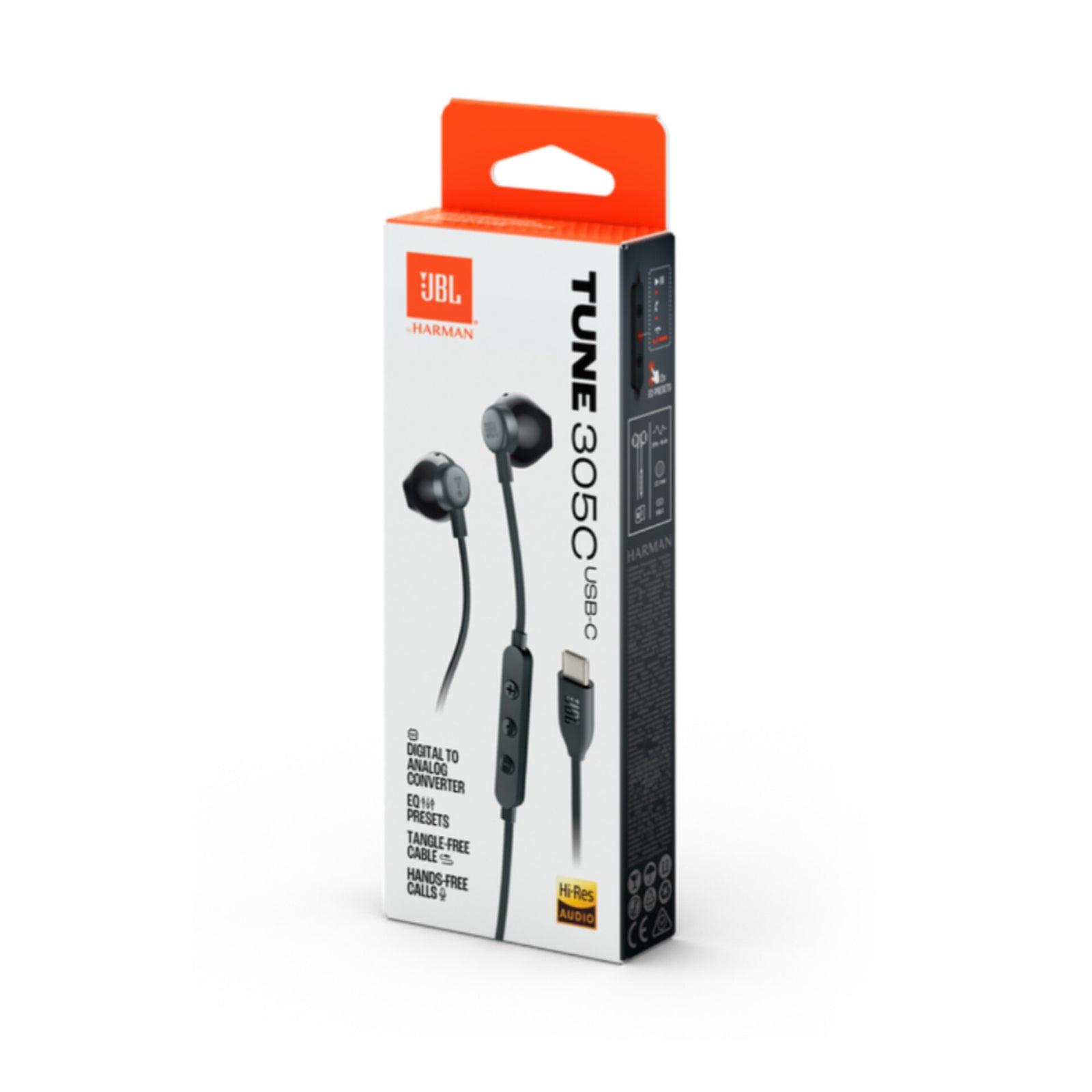 JBL Tune 305C USB-C Wired Hi-Res In-Ear Headphones - Black JBL Tune 305C USB-C Wired Hi-Res In-Ear Headphones - Black