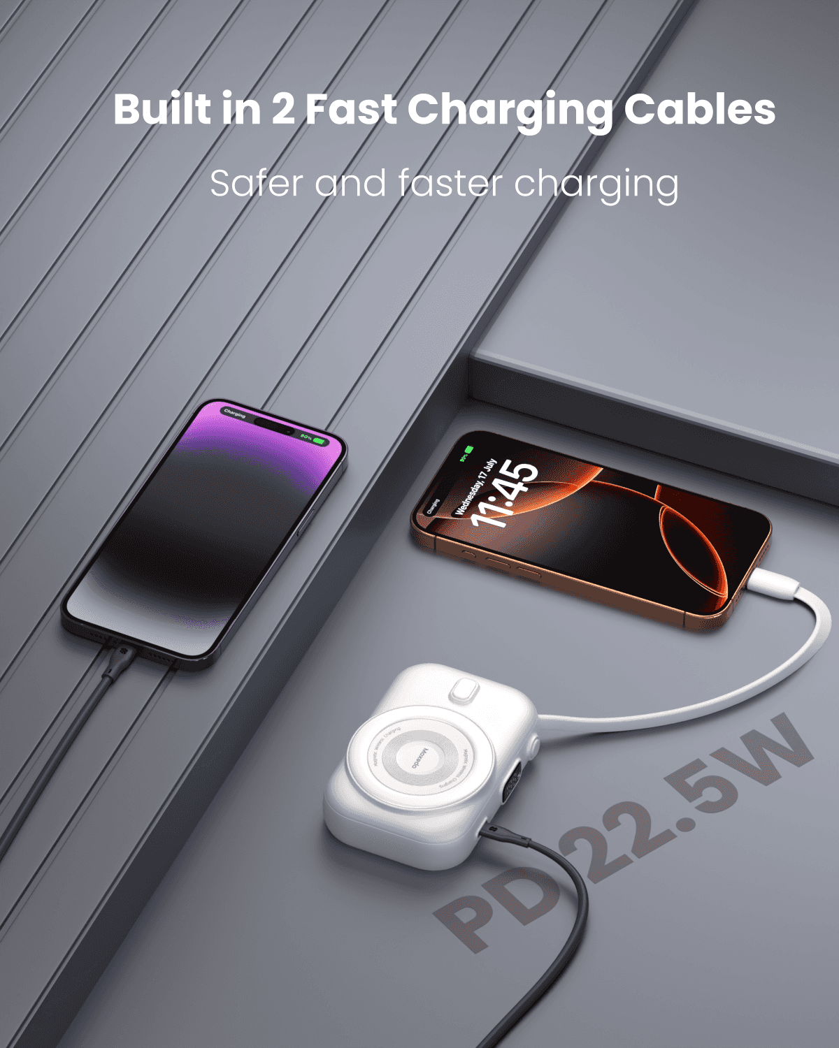 Moxedo Snap-On Wireless Charging Power Bank 8000mAh 15W PD Fast Charging Portable Charger with Built-in USB-C Cable - White Moxedo Snap-On Wireless Charging Power Bank 8000mAh 15W PD Fast Charging Portable Charger with Built-in USB-C Cable - White