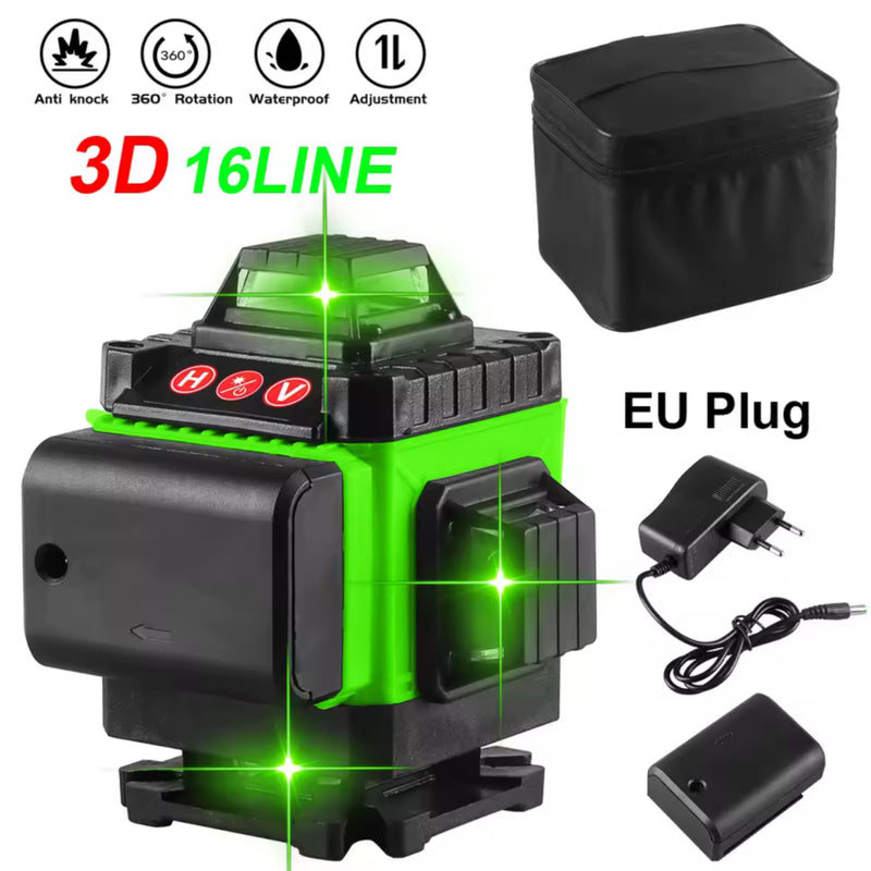 Multifunctional 3D 16 Lines 360 Laser Level 3° Self-leveling Machine USB Rechargeable Lithium Battery Leveling Tool with bag - LVM01