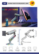 North Bayou NB V7 RGB Gaming Monitor Arm Lake Blue  - Fits Most 32"-60" Screen | Weight Capacity 20kg | Height Adjustable 490mm - TUZZUT Qatar Online Shopping