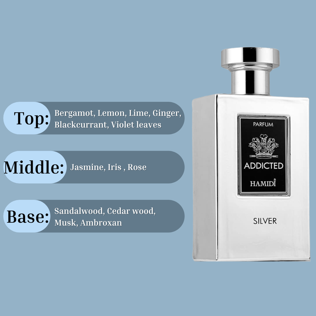 Hamidi ADDICTED SILVER EDP Perfume - 120ml | Inspired by Creed Silver Mountain Water Hamidi ADDICTED SILVER EDP Perfume - 120ml | Inspired by Creed Silver Mountain Water