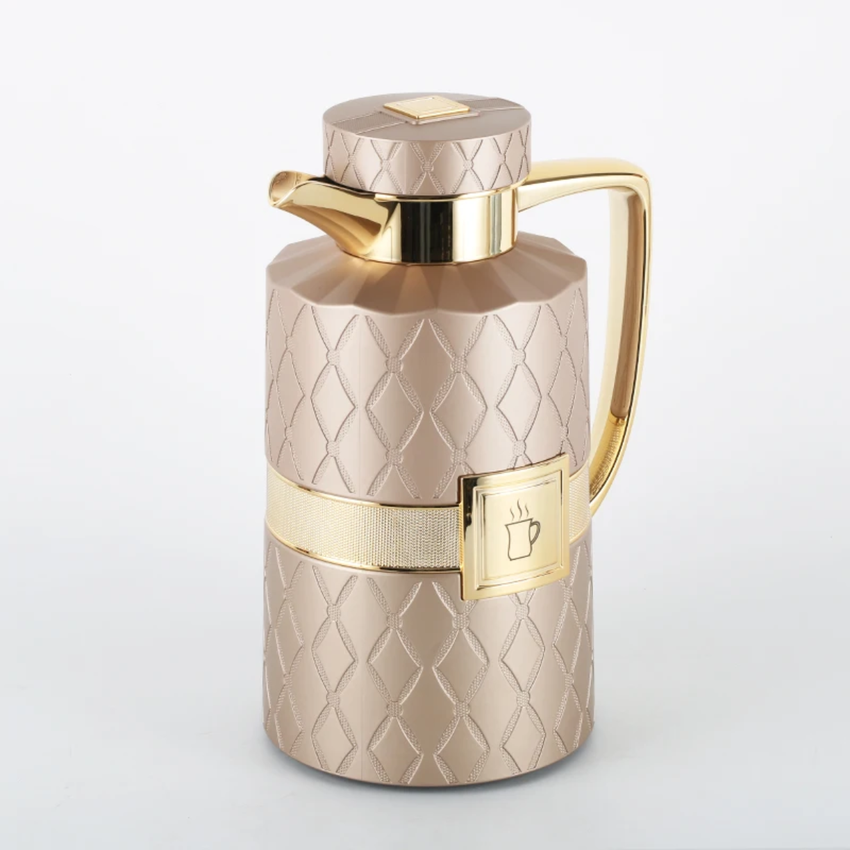 Modern Arabic Style Dallah Premium Coffee Tea Pot Vacuum Flask 2 Pcs Gift Set - (1.0L +07L) - Gold Modern Arabic Style Dallah Premium Coffee Tea Pot Vacuum Flask 2 Pcs Gift Set - (1.0L +07L) - Gold