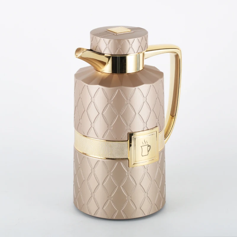 Modern Arabic Style Dallah Premium Coffee Tea Pot Vacuum Flask 2 Pcs Gift Set - (1.0L +07L) - Gold - TUZZUT Qatar Online Shopping