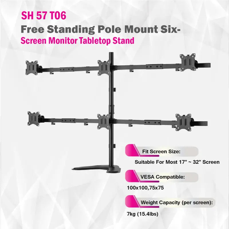 Free Standing Pole Mount Six-Screen Monitor Mount Tabletop Stand SH57 T06 (Fits Most 17″–32″ Screens) - TUZZUT Qatar Online Shopping