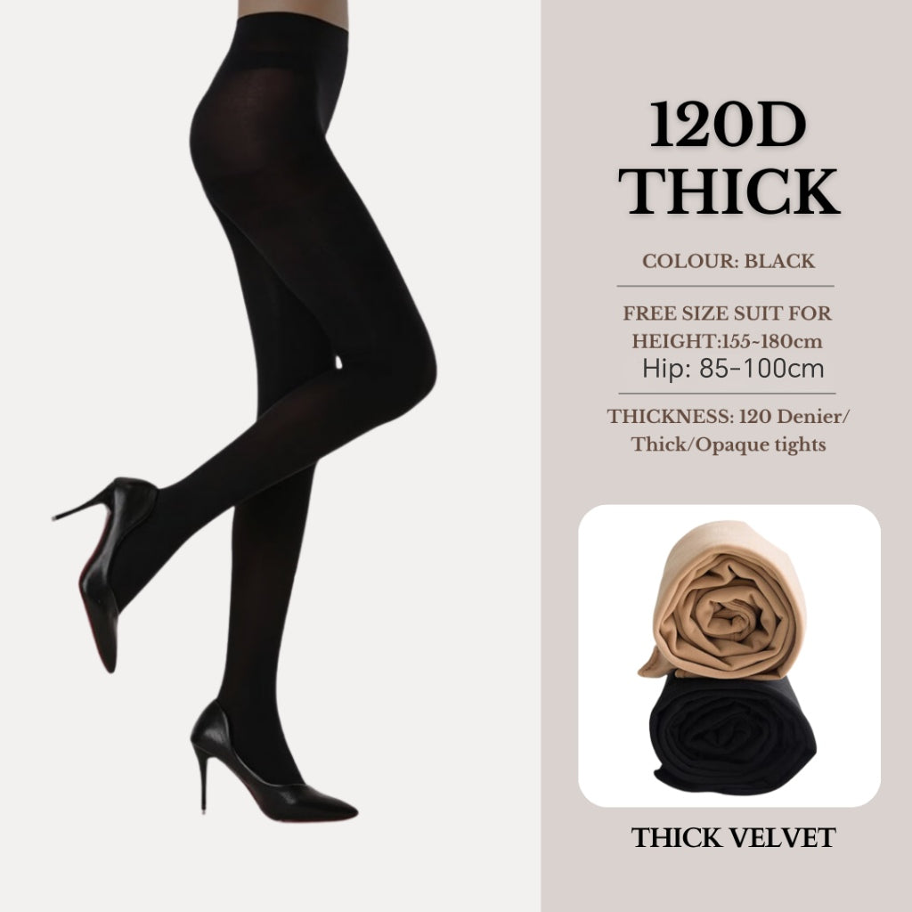 LANSWE 120D Velvet Plus Crotch Pantyhose Black - AY6090