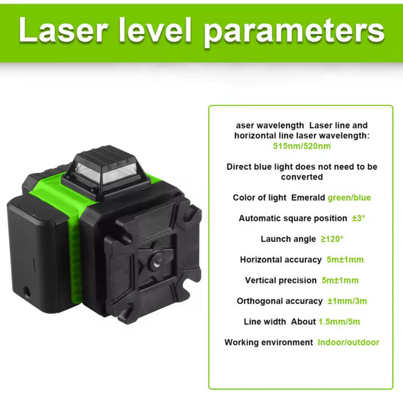 Multifunctional 3D 16 Lines 360 Laser Level 3° Self-leveling Machine USB Rechargeable Lithium Battery Leveling Tool with bag - LVM01