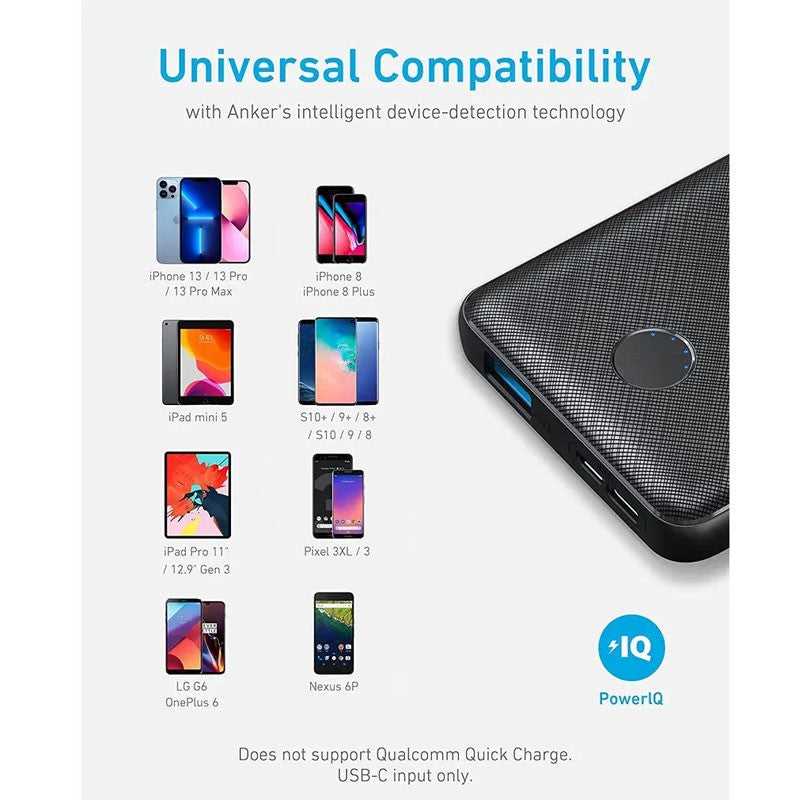 Anker Powercore Slim Lithium-ion Power Bank, 10000mAh, Black, A1229H12 - TUZZUT Qatar Online Shopping