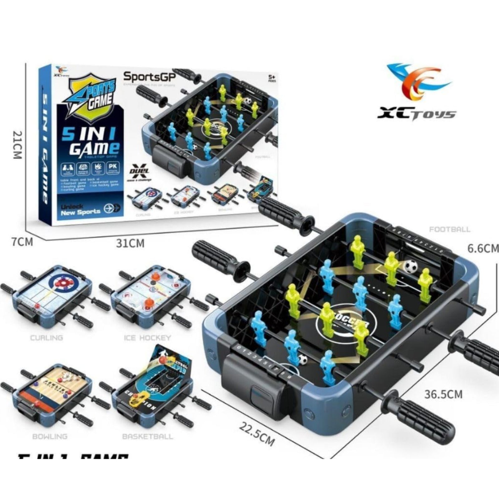 5-in-1 Multi Table Top Game Set For Kids 962-5 (Football, Curling , Ice Hockey, Bowling & Basketball )