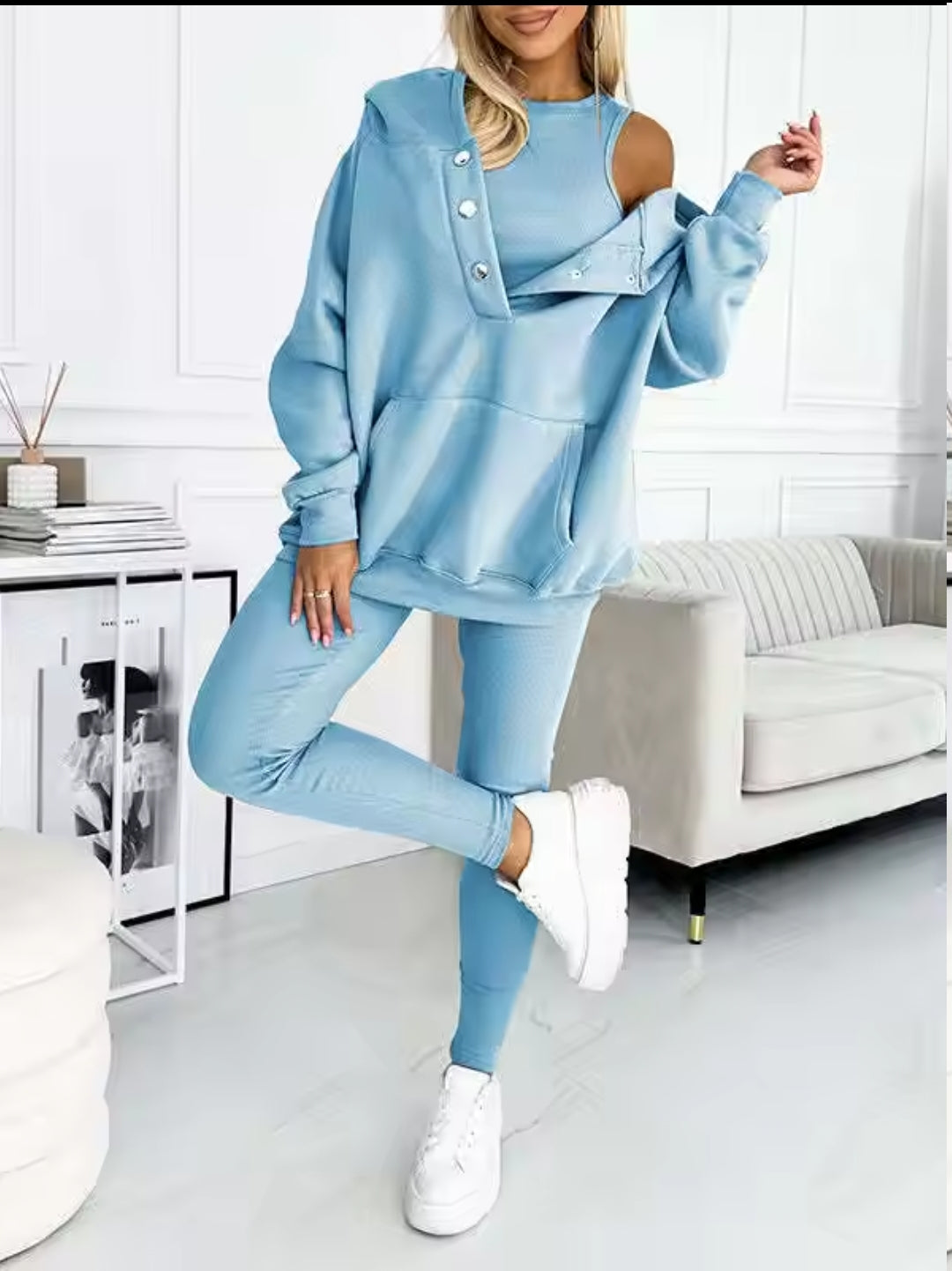 Hooded Outfit Sports Suit Wide Pocket Pant 3pcs Lounge 80632 Hooded Outfit Sports Suit Wide Pocket Pant 3pcs Lounge 80632