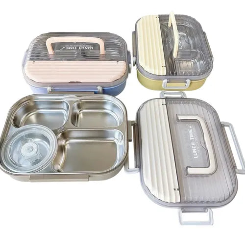 Stainless Steel Thermal Insulation Bento Lunch Box 4 Compartment Leak Proof Tiffin for Office-School Stainless Steel Thermal Insulation Bento Lunch Box 4 Compartment Leak Proof Tiffin for Office-School