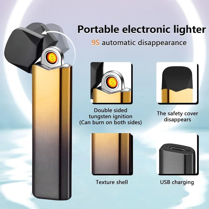 Metal USB Rechargeable  Two-sided Cigarette Lighter Ultra Thin - 3060 - TUZZUT Qatar Online Shopping