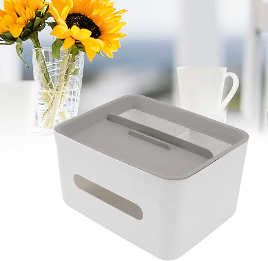 Rectangular Plastic Tissue Box Cover & Storage Holder for Home & Office
