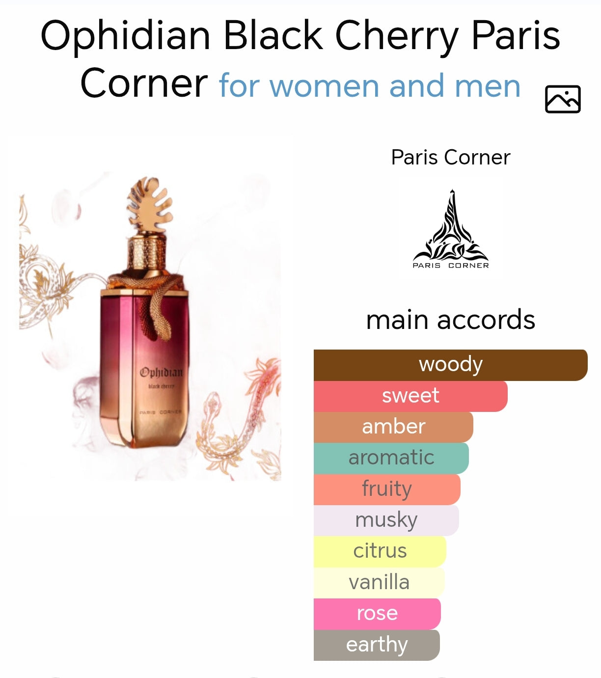 Paris Corner Ophidian Black Cherry EDP Perfume 100ml Paris Corner Ophidian Black Cherry EDP Perfume 100ml