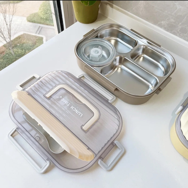 Stainless Steel Thermal Insulation Bento Lunch Box 4 Compartment Leak Proof Tiffin for Office-School - TUZZUT Qatar Online Shopping
