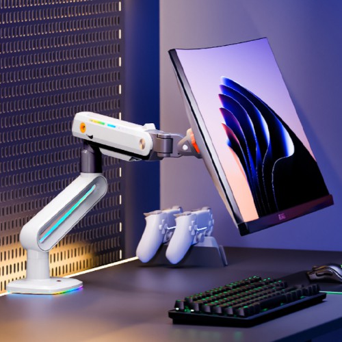 North Bayou NB E6 RGB Gaming Monitor Arm White - Fits Most 32"-60" Screen | Weight Capacity 20kg | Height Adjustable 490mm - TUZZUT Qatar Online Shopping