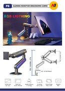 North Bayou NB F6 RGB Gaming Monitor Arm Matte Gray - Fits Most 32"-60" Screen | Weight Capacity 20kg | Height Adjustable 490mm - TUZZUT Qatar Online Shopping
