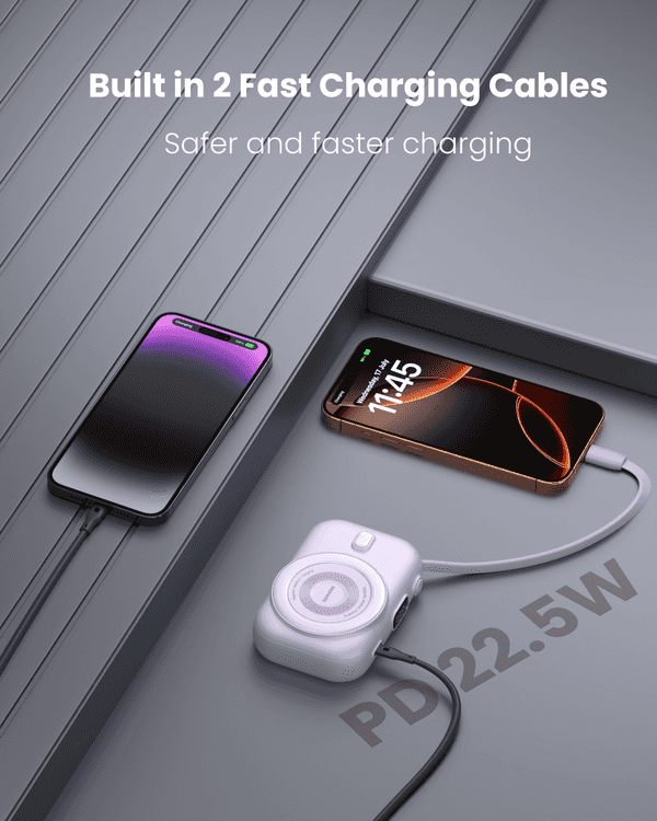 Moxedo Snap-On Wireless Charging Power Bank 8000mAh 15W PD Fast Charging Portable Charger with Built-in USB-C Cable - Purple Moxedo Snap-On Wireless Charging Power Bank 8000mAh 15W PD Fast Charging Portable Charger with Built-in USB-C Cable - Purple