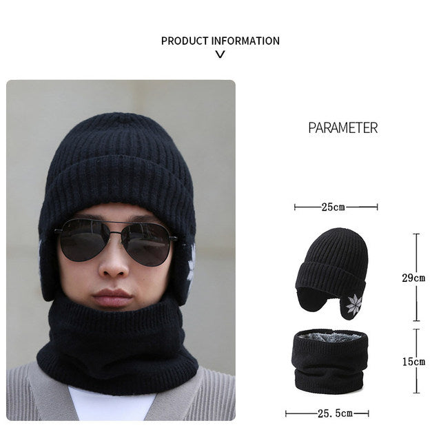 Winter Knitted Hat Cap Earmuff with Neck Warmer - 4047