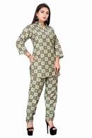 Women's Cotton Polyester Mix Fabric Printed Night suit with Collar Co-Ord Set - VKT800 - TUZZUT Qatar Online Shopping
