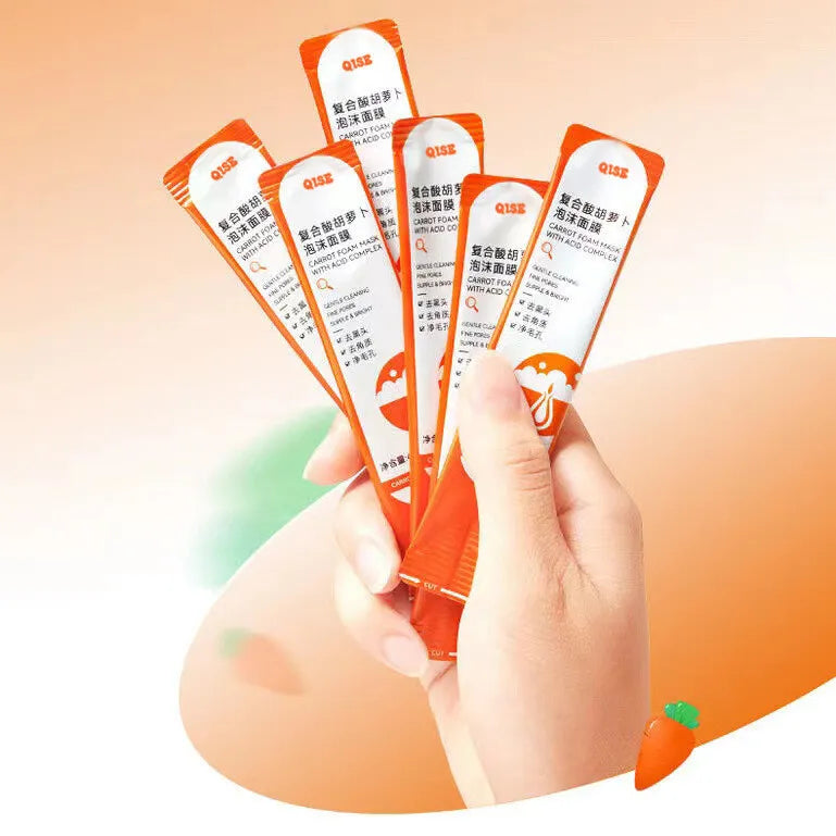 Carrot Foam Mask with Acid Complex Deep Bubble Cleaning Pore Cleansing , Blackhead removal, Exfoliation, Moisturizing (4gm x 12pcs Pack) Carrot Foam Mask with Acid Complex Deep Bubble Cleaning Pore Cleansing , Blackhead removal, Exfoliation, Moisturizing (4gm x 12pcs Pack)