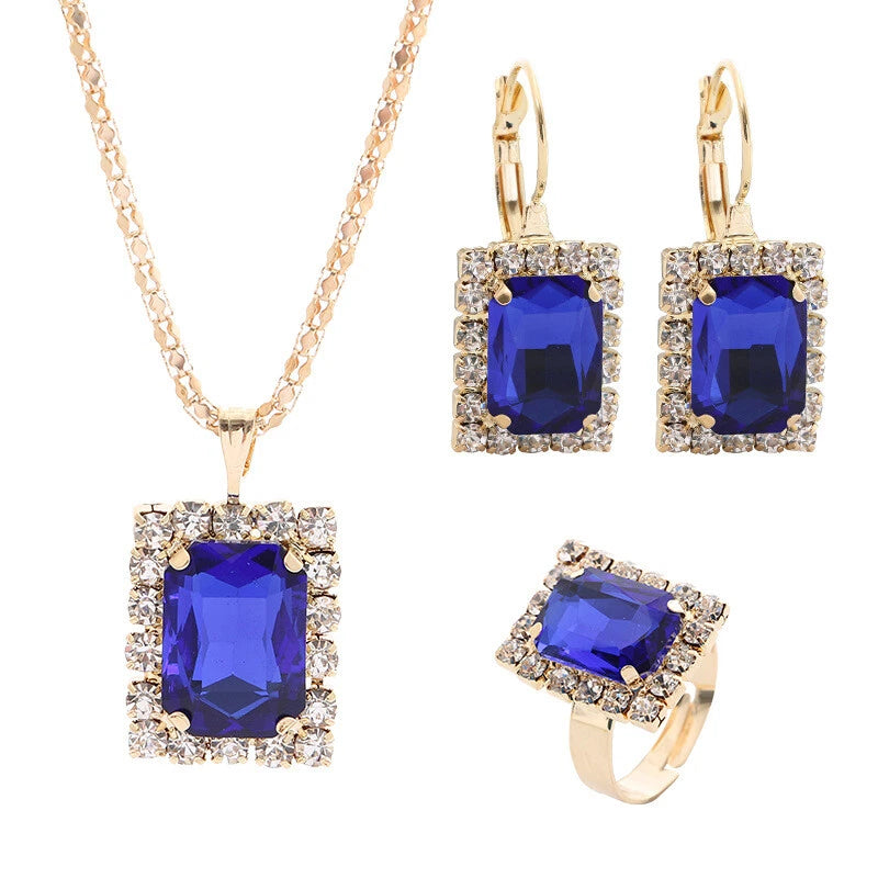 Crystal Necklace Earrings Ring Set For Women JS933