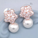Rose Gold Cubic Zirconia Snowflake Pearl Drop Earrings ER34 - TUZZUT Qatar Online Shopping