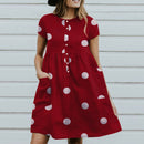 Women Summer Beach Holiday Sundress Short Sleeve Polka Dot A-Line Shirt Dress S4583495 - Tuzzut.com Qatar Online Shopping