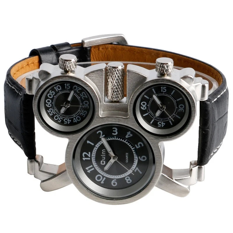Oulm Big Dial Leather Strap Steel Case Mens Quartz Watch OLM91 - TUZZUT Qatar Online Shopping
