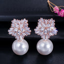 Rose Gold Cubic Zirconia Snowflake Pearl Drop Earrings ER34 - TUZZUT Qatar Online Shopping