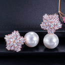 Rose Gold Cubic Zirconia Snowflake Pearl Drop Earrings ER34 - TUZZUT Qatar Online Shopping