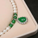 Green Chalcedony Pendant Pearl Necklace White Pearl Bracelet Set 128750