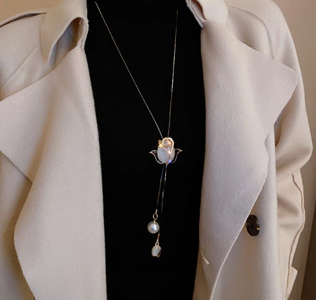 Long Zircon Crystal Tulip Necklace 75877 - TUZZUT Qatar Online Shopping