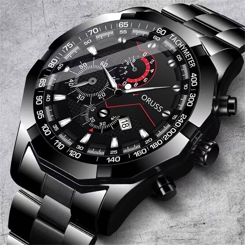 Mens stylish black stainless steel watch. Sleek movement stylish watch S4417416