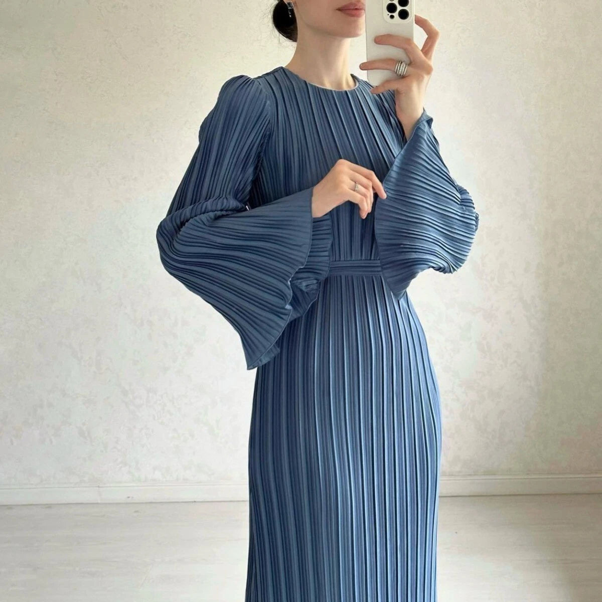 Womens Sleeves Elegant Round Neck Long Flare Belt Slim Fit Maxi Pleated Dress 75385 Womens Sleeves Elegant Round Neck Long Flare Belt Slim Fit Maxi Pleated Dress 75385