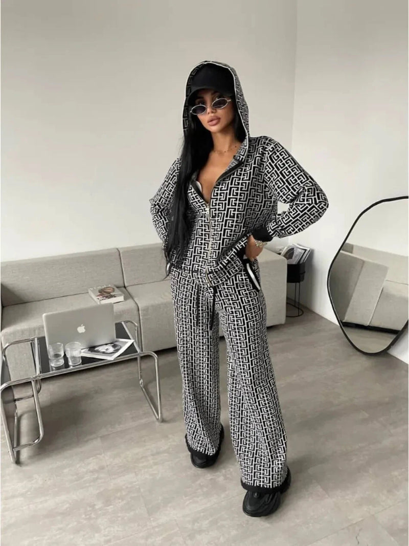 2 Piece Women Outfit Autumer Winter Tracksuit Leg Pant Suit Set WS353