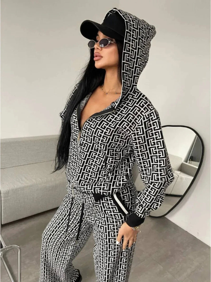 2 Piece Women Outfit Autumer Winter Tracksuit Leg Pant Suit Set WS353