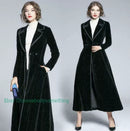 Women's Slim Notch Lapel Long Vintage Velvet Trench Coat Dress 27840