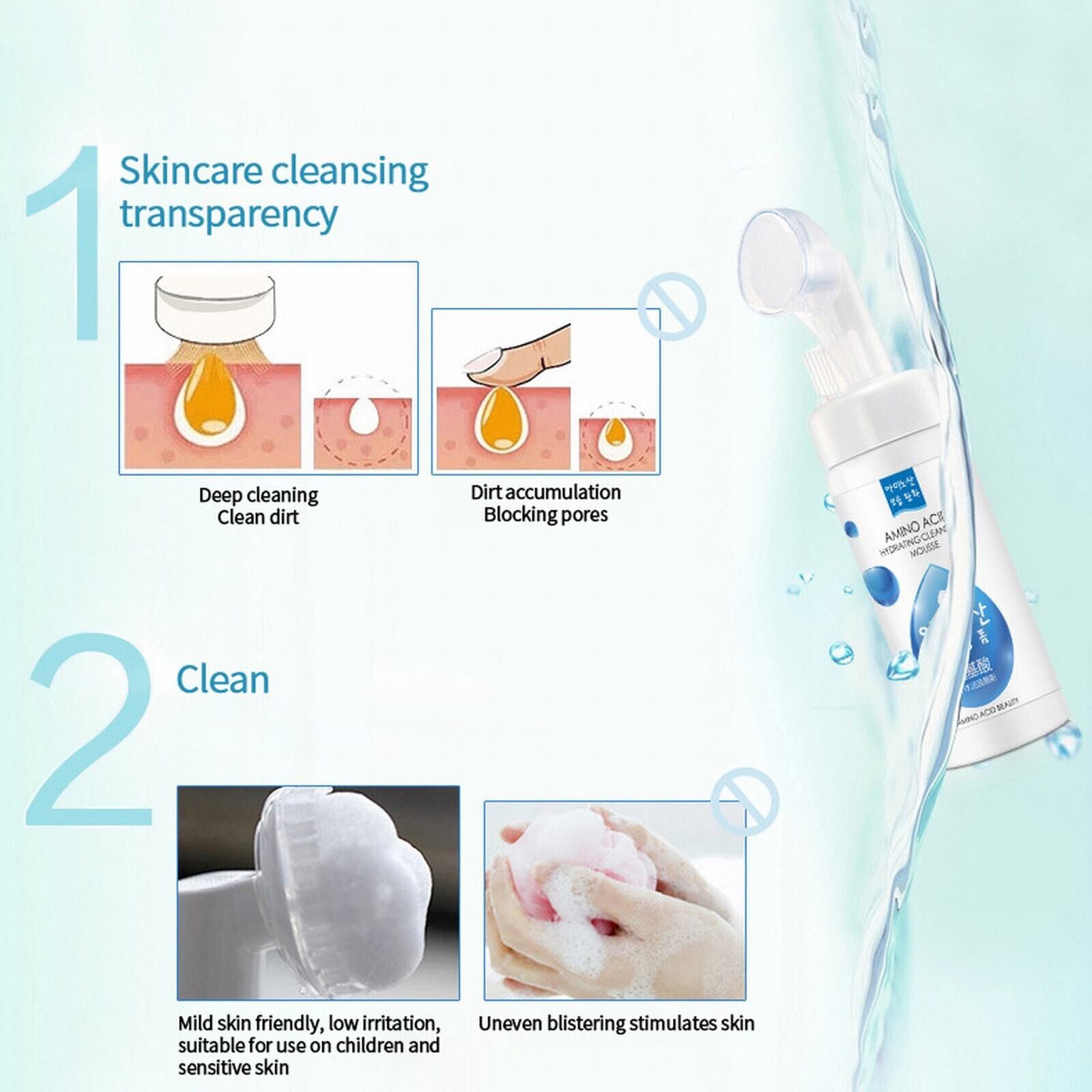 Amino Acid Facial Cleanser Moisturizing Makeup Remover Foam 120ml - S3245323 Amino Acid Facial Cleanser Moisturizing Makeup Remover Foam 120ml - S3245323