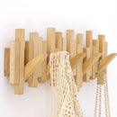 Wooden Coat Rack Wall Mounted Solid Natural Wood Artwork with  Flip-Down Hooks 8004