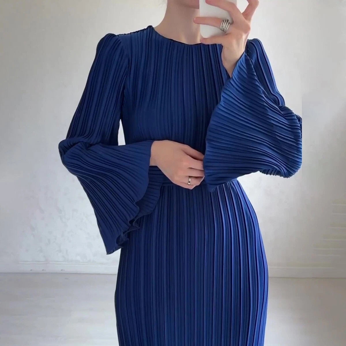Womens Sleeves Elegant Round Neck Long Flare Belt Slim Fit Maxi Pleated Dress 75385 Womens Sleeves Elegant Round Neck Long Flare Belt Slim Fit Maxi Pleated Dress 75385