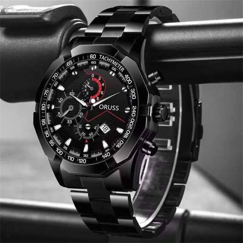 Mens stylish black stainless steel watch. Sleek movement stylish watch S4417416