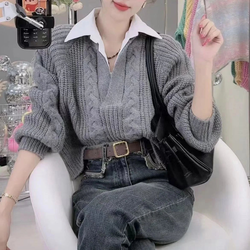 Womens Twist Knit Casual Collar Long Sleeve Sweater 64260 - TUZZUT Qatar Online Shopping