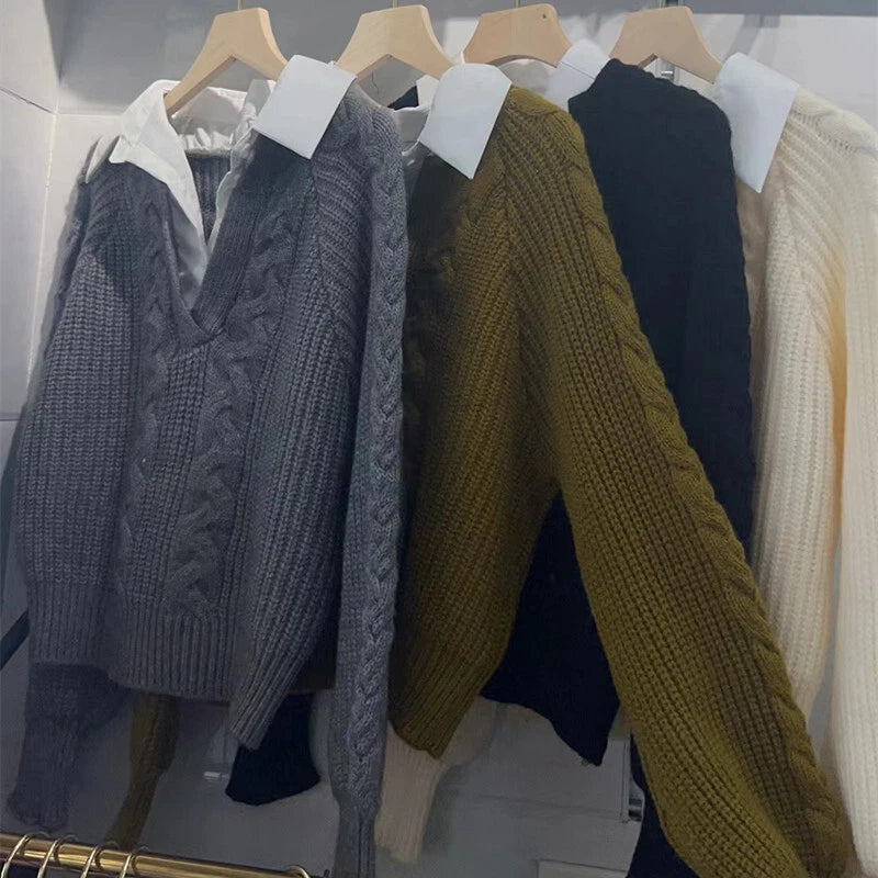 Womens Twist Knit Casual Collar Long Sleeve Sweater 64260 - TUZZUT Qatar Online Shopping