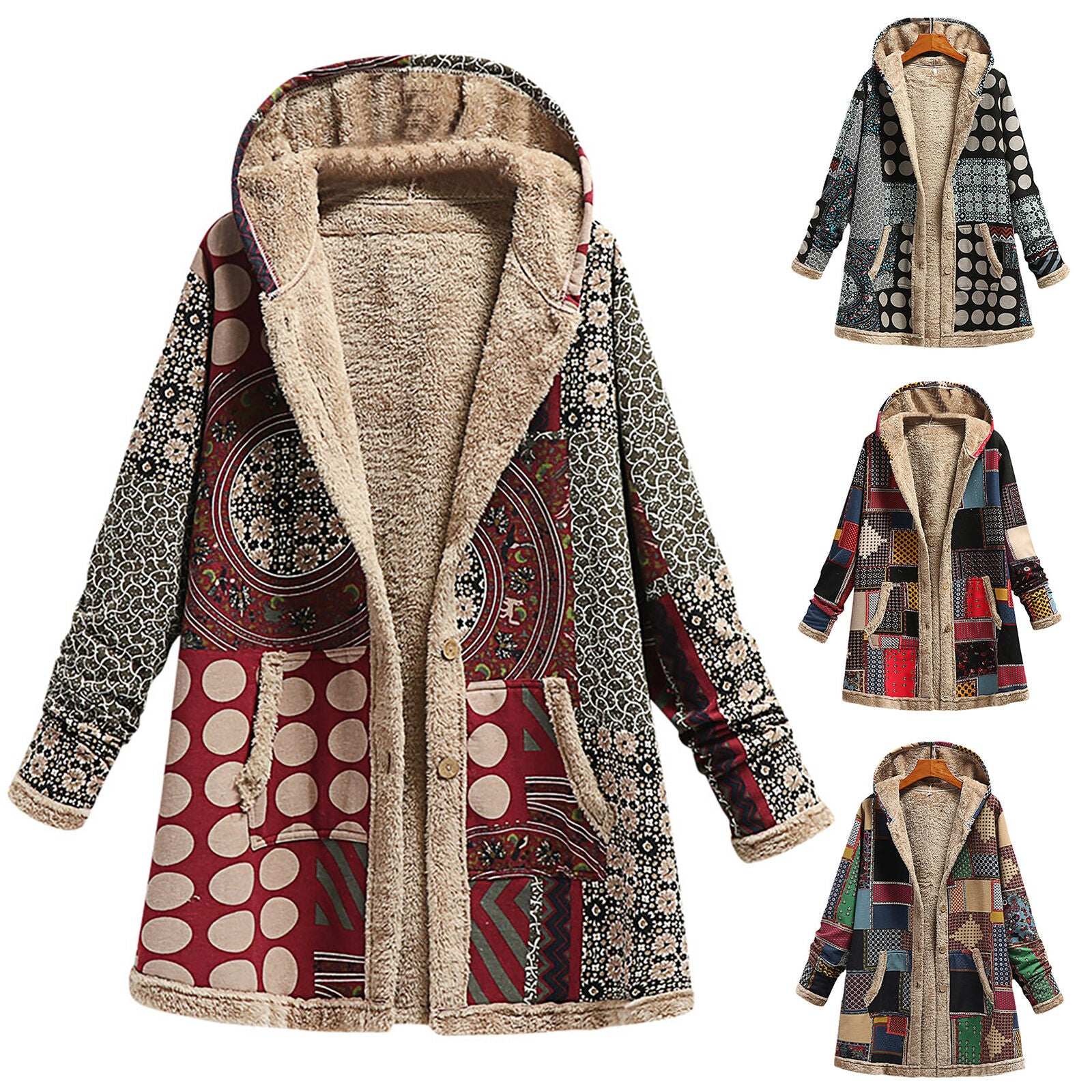 Vintage Print Autumn Winter Jacket Overcoat B-40831 Vintage Print Autumn Winter Jacket Overcoat B-40831