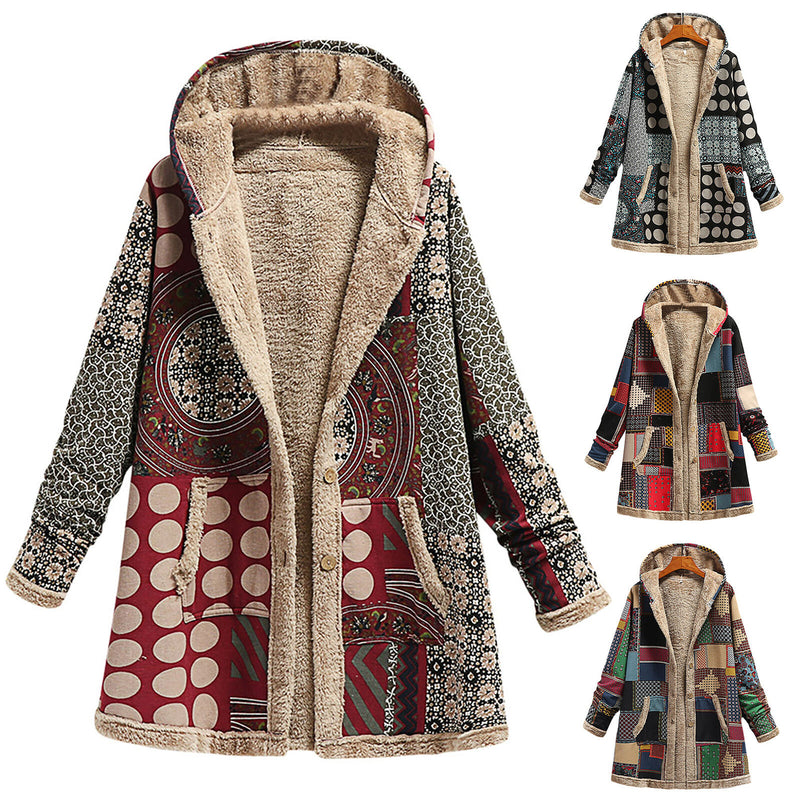 Vintage Print Autumn Winter Jacket Overcoat B-40831 - TUZZUT Qatar Online Shopping