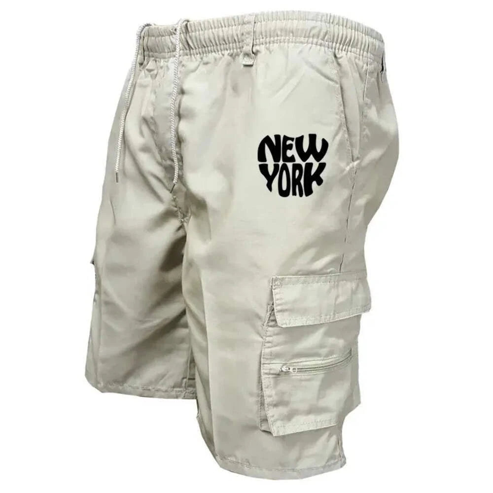 Men New York Print Short Shorts Loose Beach Cargo Shorts S-48057 Men New York Print Short Shorts Loose Beach Cargo Shorts S-48057