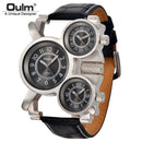 Oulm Big Dial Leather Strap Steel Case Mens Quartz Watch OLM91 - TUZZUT Qatar Online Shopping
