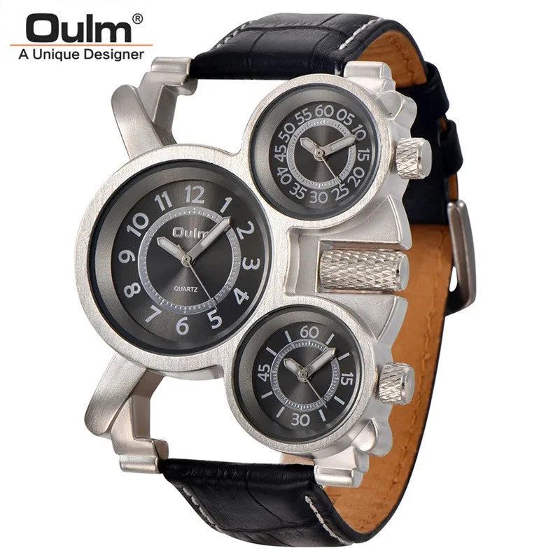 Oulm Big Dial Leather Strap Steel Case Mens Quartz Watch OLM91 - TUZZUT Qatar Online Shopping