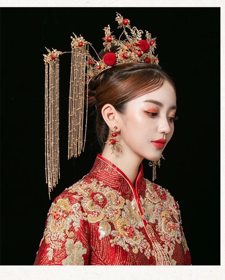 Traditional Chinese Wedding Bride Queen Crown Red Headpieces Traditional Chinese Wedding Bride Queen Crown Red Headpieces