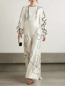 Loose Contrast Color Falbala Flower Print Hollow Zipper Maxi Dresses 150242 - TUZZUT Qatar Online Shopping